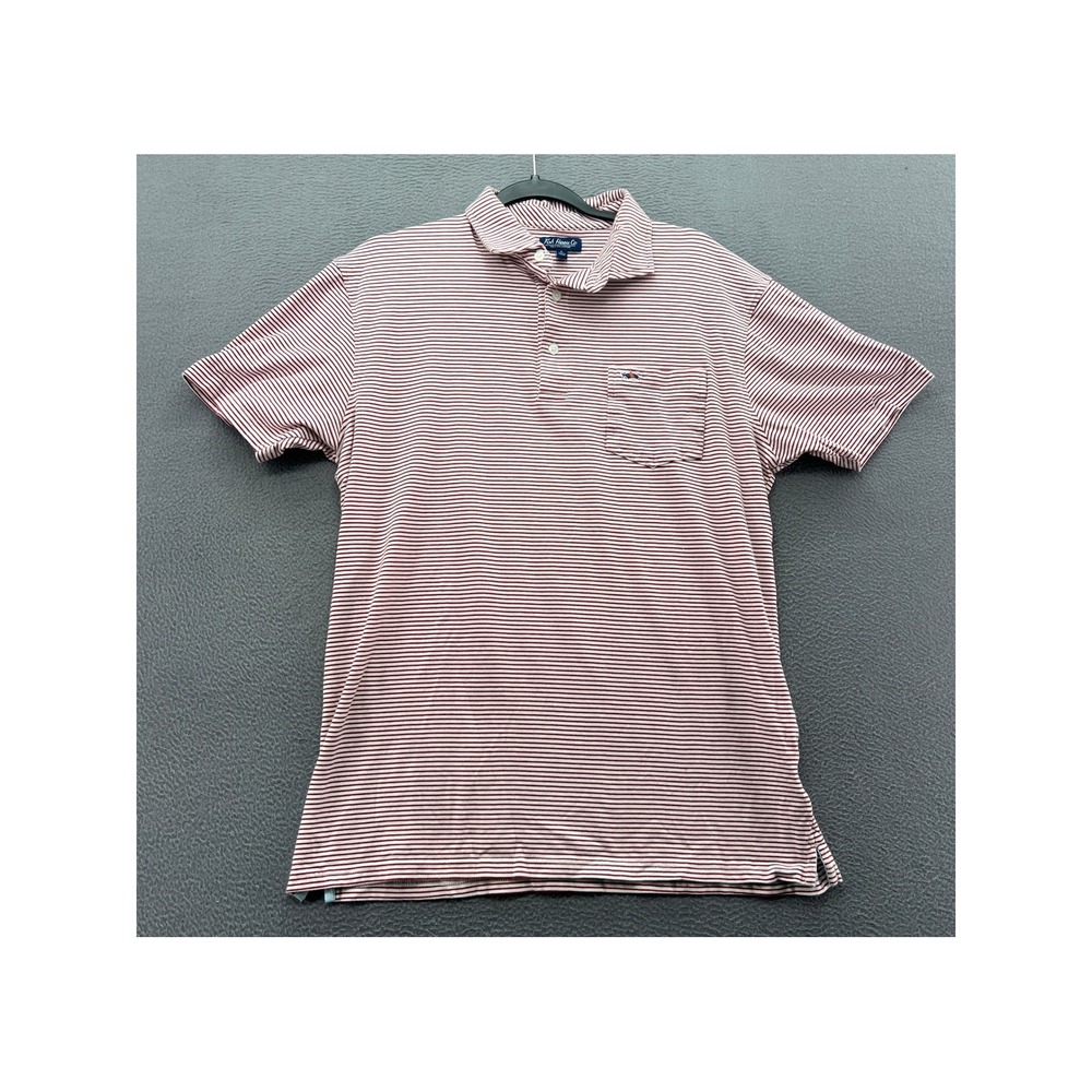 Fish Hippie Co Shirt Mens Large Polo Shirt Red White Striped Pocket Short Sleeve